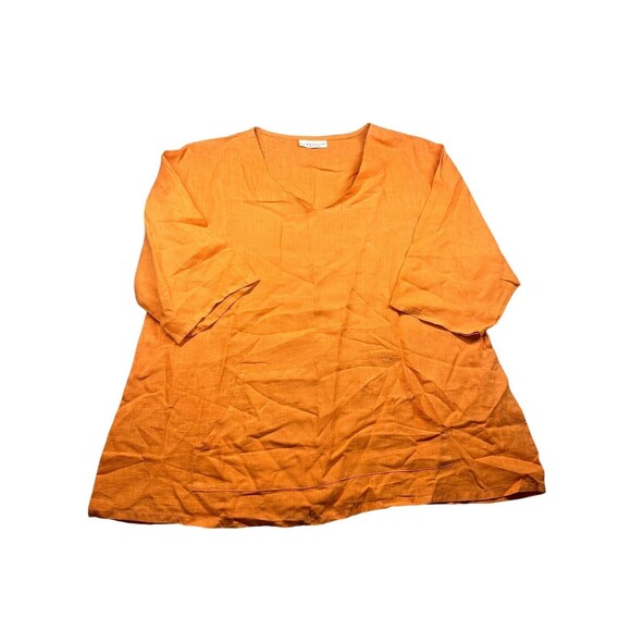 BRYN WALKER Orange Linen Boxy 3/4 Sleeve‎ Top S Lagenlook Beach Oversized - Picture 1 of 9